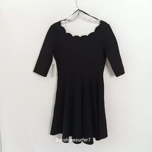 Lulus Black Scalloped Neckline Women's Dress SMALL 3/4 sleeve scuba fall/ Winter